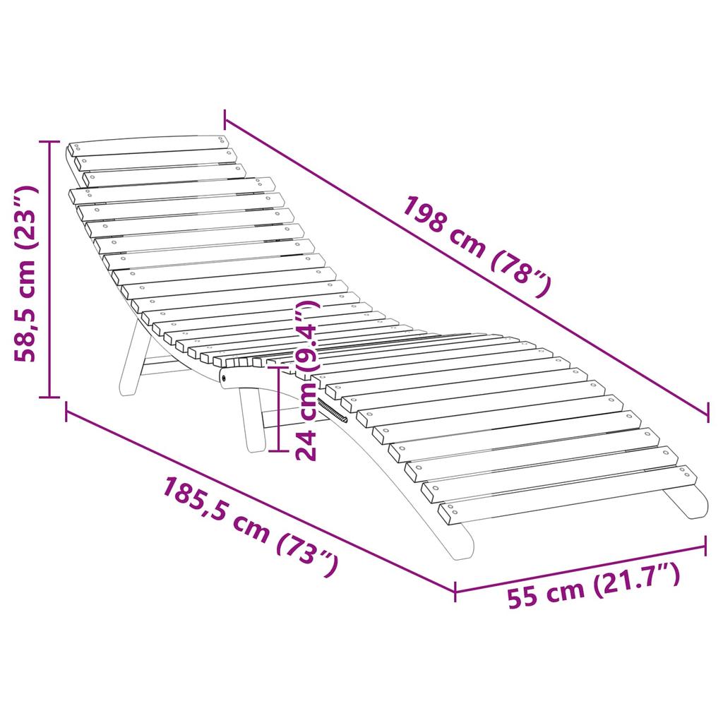 Sun Lounger Brown 198 x 55 x 58.5 cm Solid Teak Wood