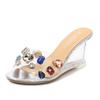 8CM Clear Wedge Sole Sexy Crystal Transparent High Heels Glass Rhinestone Wedge Slippers