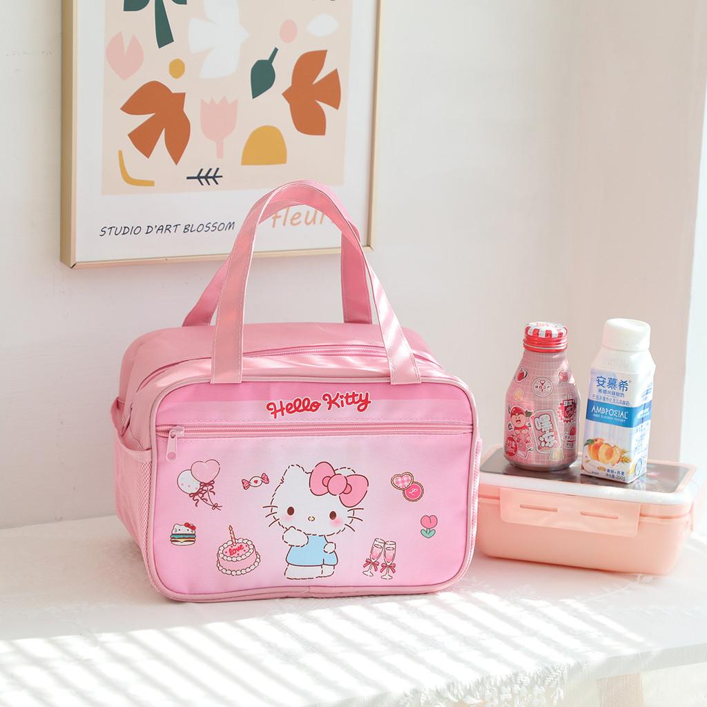 Cute Hello Kitty Kuromi Print Insulated Lunch Cooler With Side Pocket For Kids And School Use