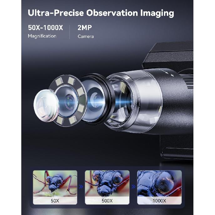 Digital Microscope 4.3" HD LCD Screen, Coin Magnifier 1-1000X Zoom, Stereo Camera with 8 Adjustable LED Lights, PC View, Compatible with MacOS