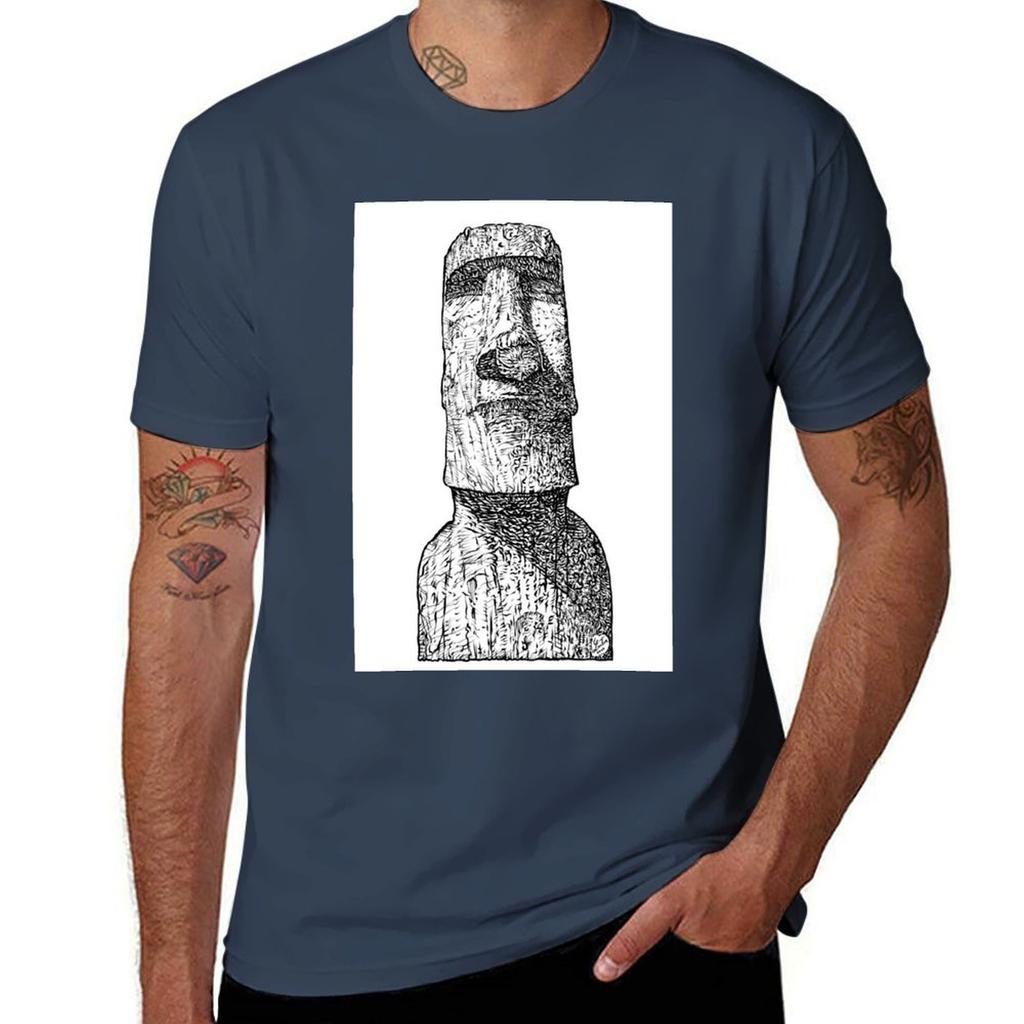 Moai Ink Portrait Tshirt Casual All Match Short Sleeve Tshirt