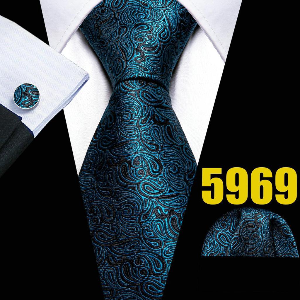Mens Fashion Neckties Teal Silk Tie Pocket Square Cufflinks Blue&Green Formal Casual Ties