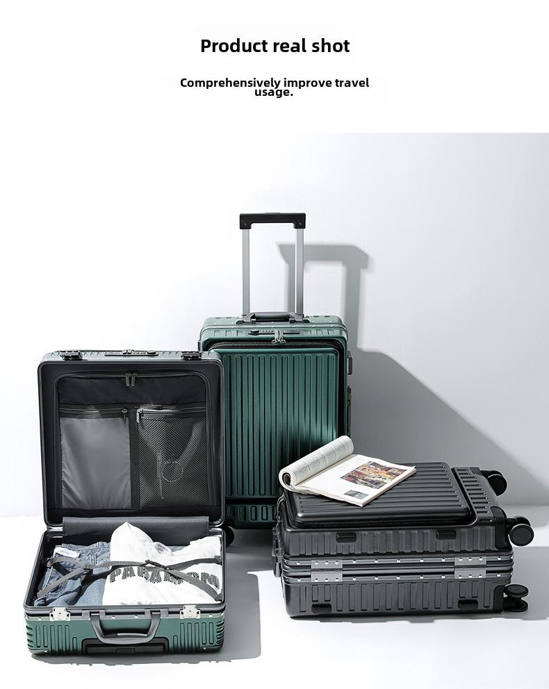 Aluminum Frame Front-Opening Multifunctional Suitcase with Password Lock