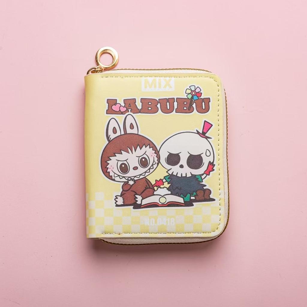 Labubu Small Wallet Girly Short Cute Folding Card Holder Student Small ID Wallet Coin Purse