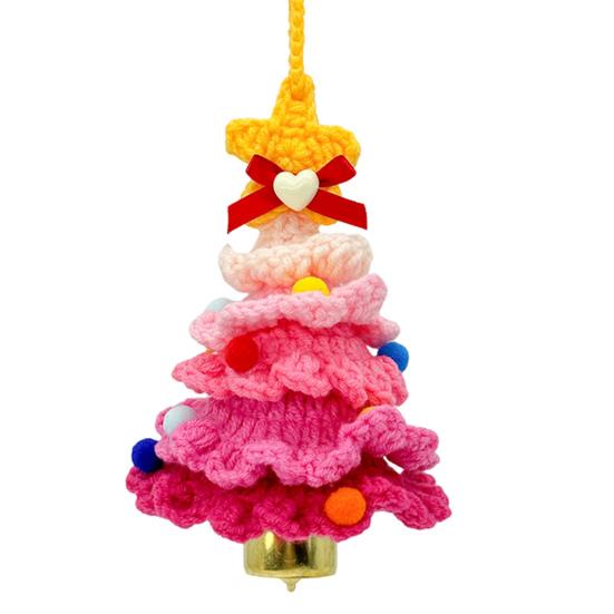 Handmade Knitted Christmas Tree Ornament with Multi-Layered Crochet Design Golden Bells Star Top Pom Pom Decor Holiday Decor