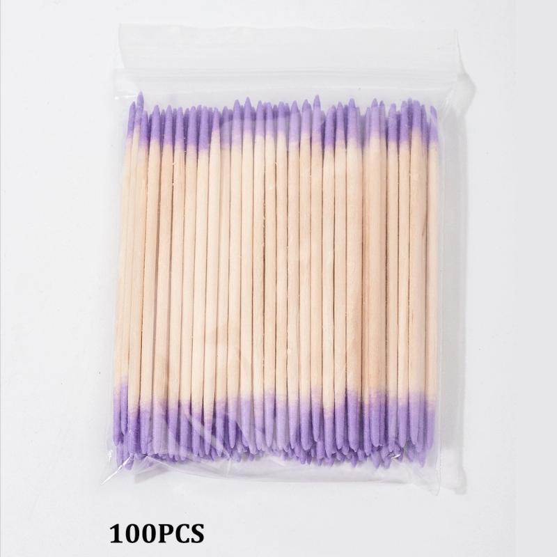 100/200/300/500 шт. Деревянные палочки с двумя головками для чистки ногтей, фиолетовые двухсторонние ватные палочки для чистки, средство для снятия лака для ногтей