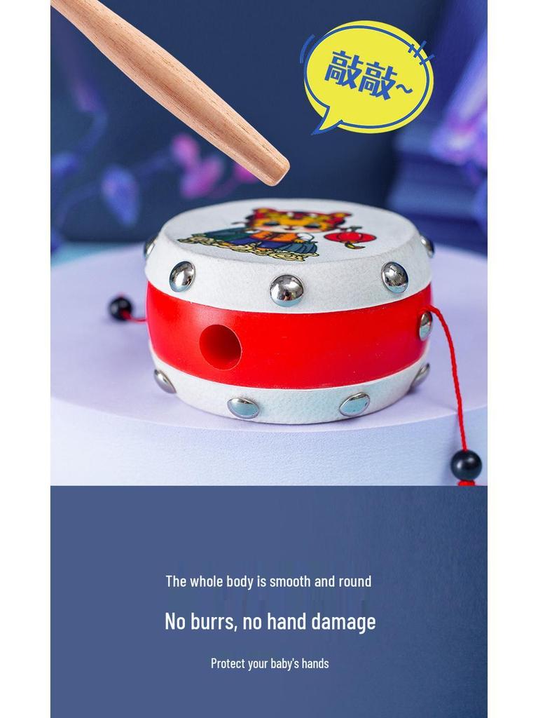 Деревянная погремушка из овчины, ручной волновой барабан для новорожденных и малышей