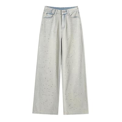 Джинсы Тяжелой Промышленности Женские Брюки Нового Стиля Весна Дизайн с Высокой Посадкой Новый Стиль Свободные и Стройнящие Прямые и Широкие Штанины