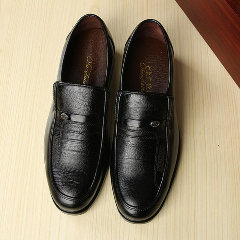 Men Leather Shoes Business Shoes Round Toe Dress Shoes Party Wedding Shoe Casual Men Loafers Work Slip-On Flat Shoe
