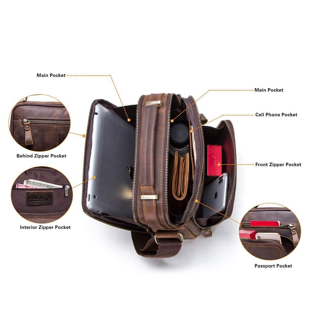 Shoulder Crossbody Can Hold iPad All Travel Shoulder Vertical [Contacts] Men's Handbag, Mini, Cowhide, Leather, Bag, Present, Bag, (Coffee)