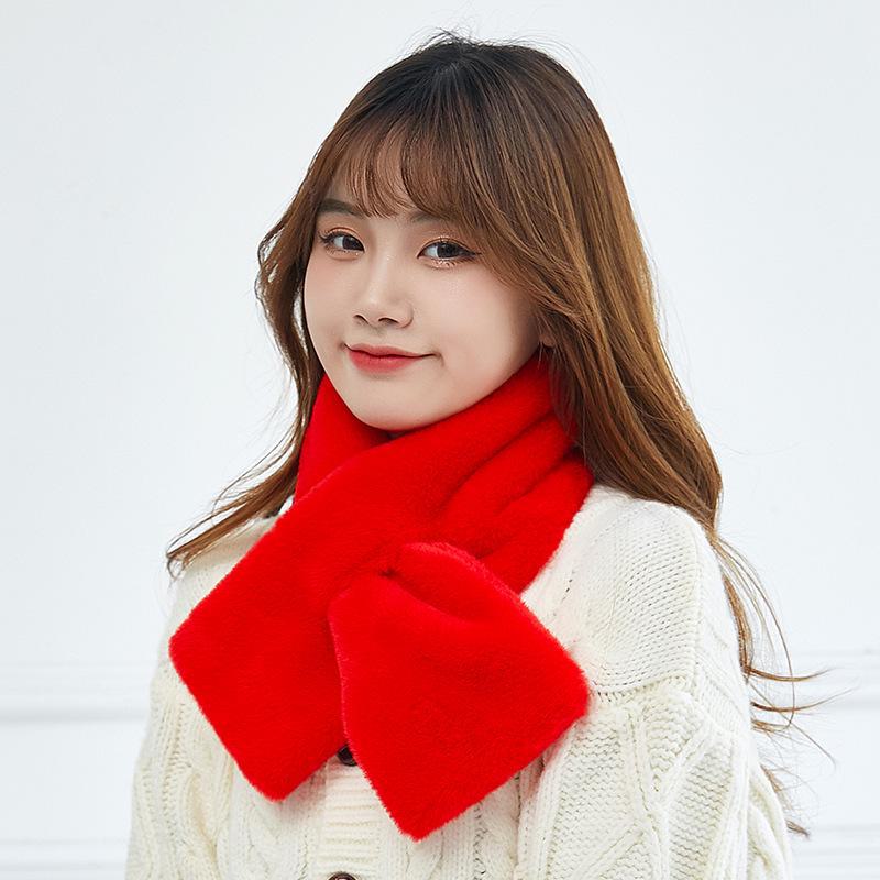 Женский плюшевый шарф: Высококачественный, корейский стиль, искусственный мех кролика, густой и теплый для осени/зимы