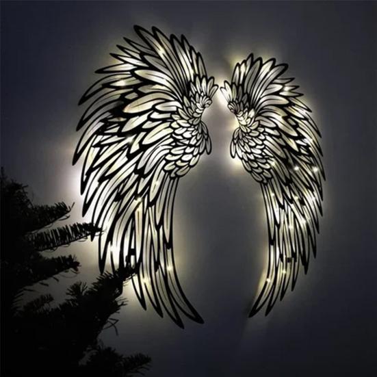 Angel Wing Ornament Iron Art Decorative Light-up/Lightless Style Wall Art Sculpture Hanging Decor Holiday Gift