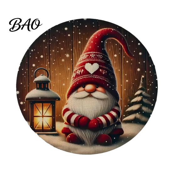 Non Slip Kitchen Decor Round Christmas Placemat, 14 Inch Festive Pattern Anti Tabletop Protector, Heat Resistant Table Pad Insulation Place