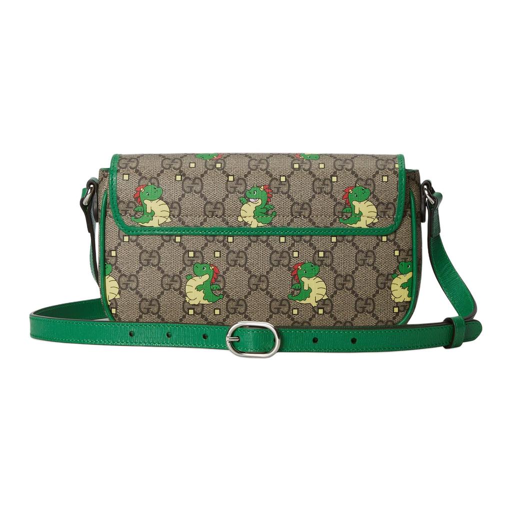 Gucci Chinese New Year Collection Double G Logo Adjustable Shoulder Strap Dragon Baby Print Canvas Leather Trim Handbag 774371-FACYZ-8746
