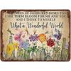 1pc Dragonfly What a Wonderful World Flowers Funny Metal Tin Sign Wall Decor I See Green Roses Tree Too Vintage Tin Sign Vase