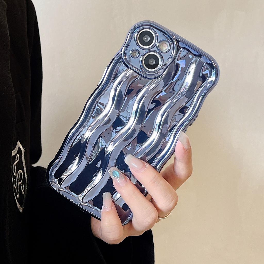 Посеребренный чехол для телефона iPhone14Pro max с узором в виде водяной ряби, подходит для Apple 16 новый 14/13, нишевый стиль 15