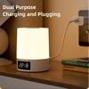 Night Light with Clock , Bedroom Bedside Lamp, Touch Baby Feeding and Eye Protection Sleep Light, Dimmable Charging Desk Lamp