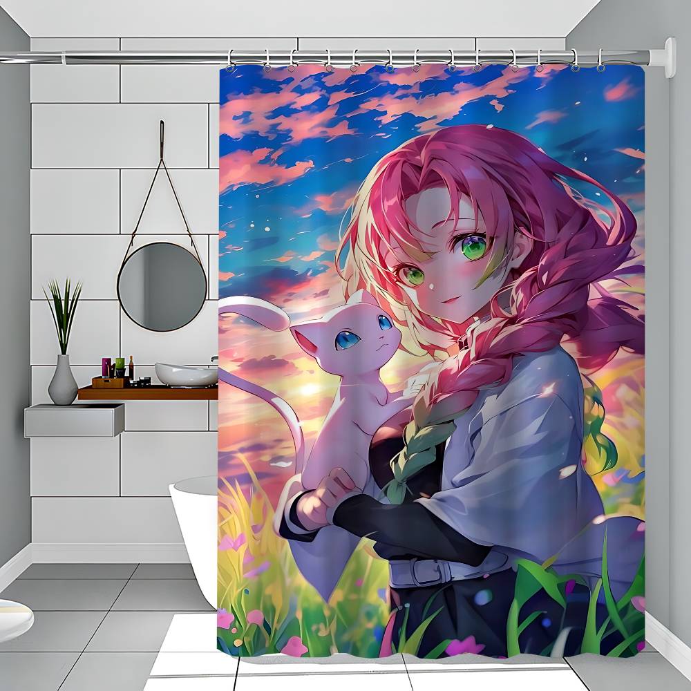 Mitsuri Kanroji Bathroom Shower Curtain Shielding Partition Shower Curtain Quick Dry Can Be Scrubable Light Opaque Bath