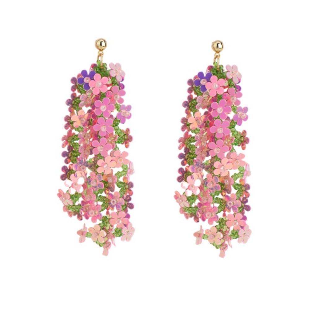 Exaggerated Beach Earrings Crystal Petals Stud Earrings French Style Flower Dangle Earrings Gifts