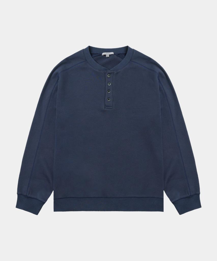 SLOWACID Washed Henley Neck Sweatshirt [Navy]