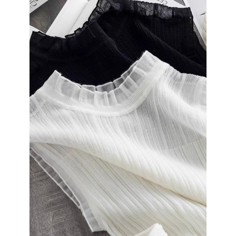 Элегантный кружевной трикотажный жилет без рукавов с сетчатым высоким воротником, женская нижняя рубашка для нижнего белья