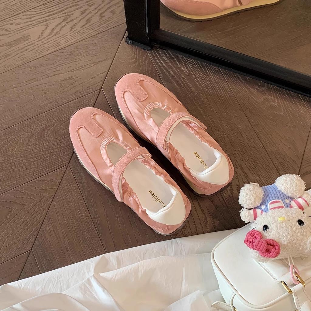 Sheepskin Version~ Ballet Satin Velcro Inner Height Increase Mary Jane Casual Shoes Women's Spring and Summer