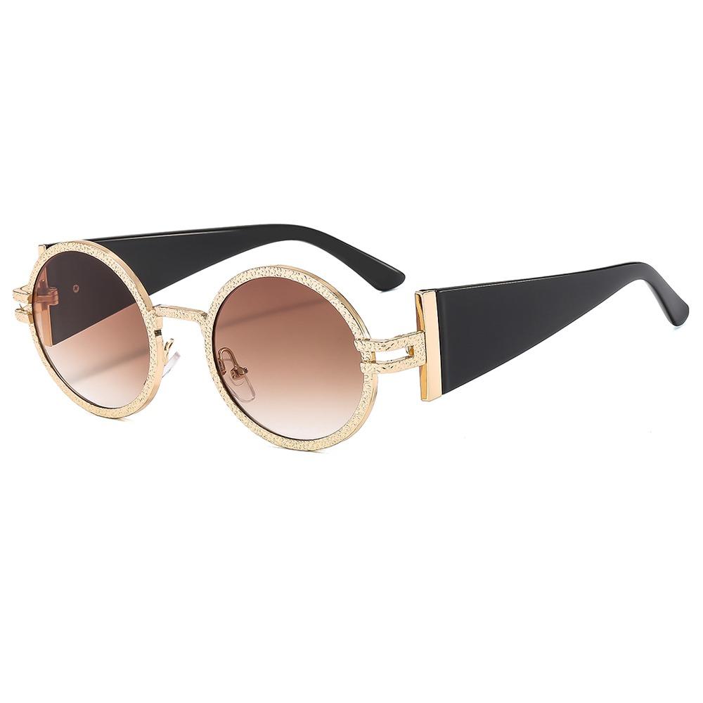 Fashion Round Punk Sunglasses UV Protection Retro Hip Hop Shades Oval Wide Temples Sun Glasses for Women & Men