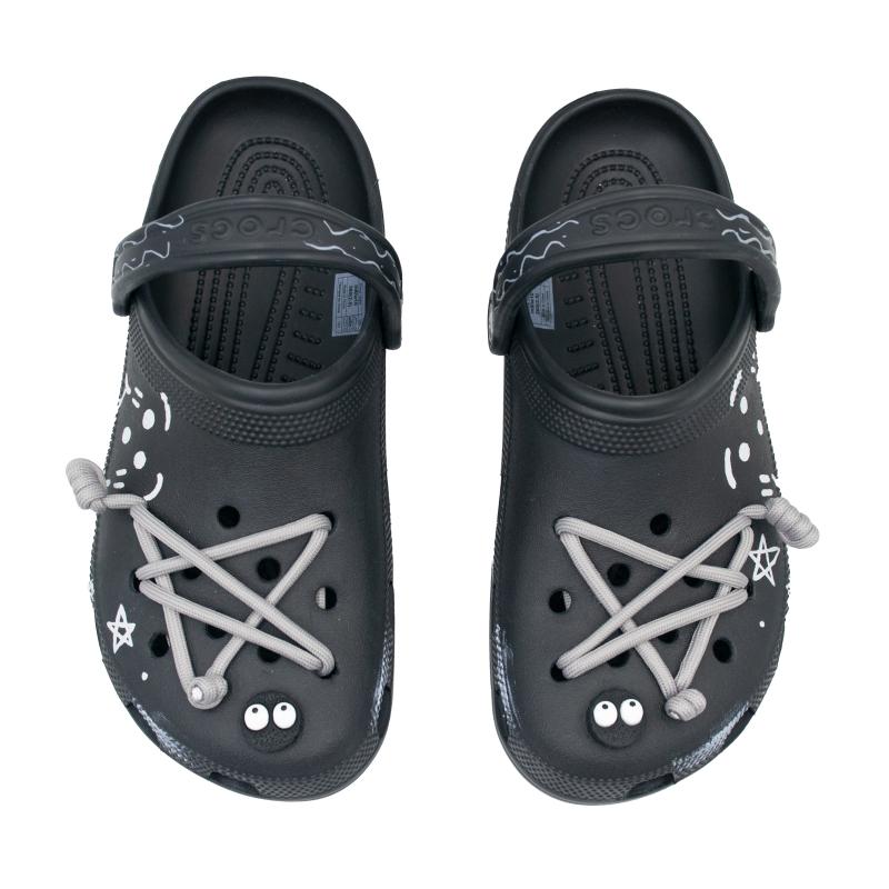 Crocs Классические клоги Смайлик Граффити EVA Забавные плетеные туфли с отверстиями Унисекс Черные