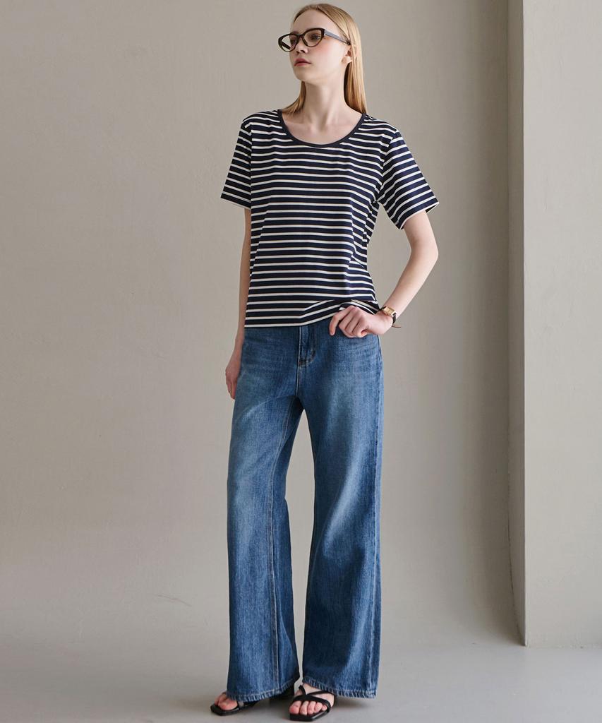 LUSIDA Basic Striped Short Sleeve T-Shirt - Navy