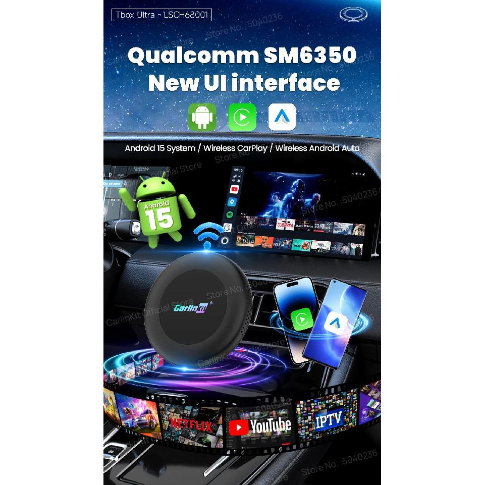 CarlinKit CarPlay Ai Box Android 15 Ultra2 SM6350 8 ГБ+128 ГБ Умная Android TV Box Беспроводной CarPlay Android Auto GPS Для Штатных Автомобилей