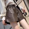 Autumn 2024 Women's High-Waist PU Leather Wide-Leg Shorts - Casual A-Line Style