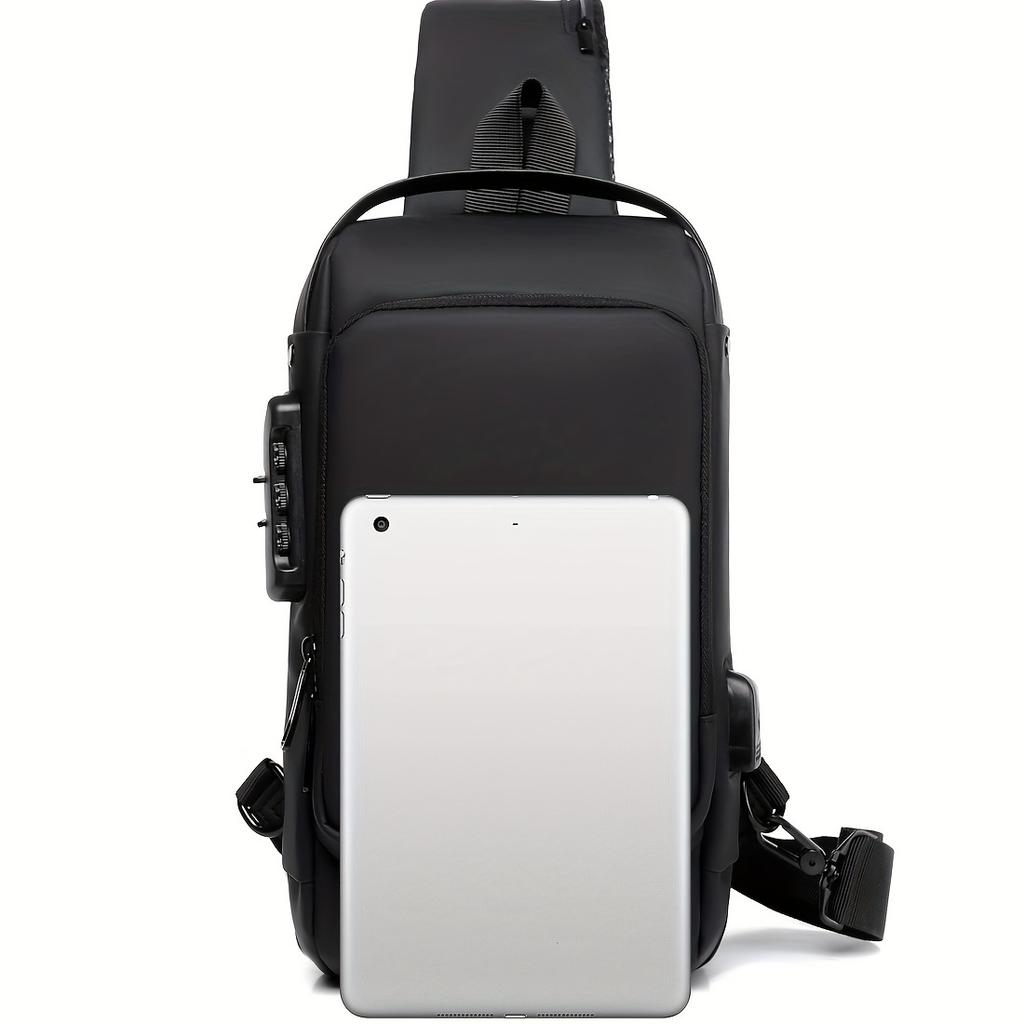 Men'S Secure Password Lock Chest Bag,Stylish Crossbody Bag for Motorcycling And Leisure Activities,Durable Material