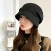 Beret Women'S Black Season Temperament Versatile Fashion Hat Big Head Hat Solid Color Painter Hat