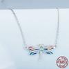 S925 серебро 925 пробы красочная эмаль кулон в виде стрекозы ожерелье изящная цепочка на шею с насекомыми для женщин подарок на день Святого Валентина