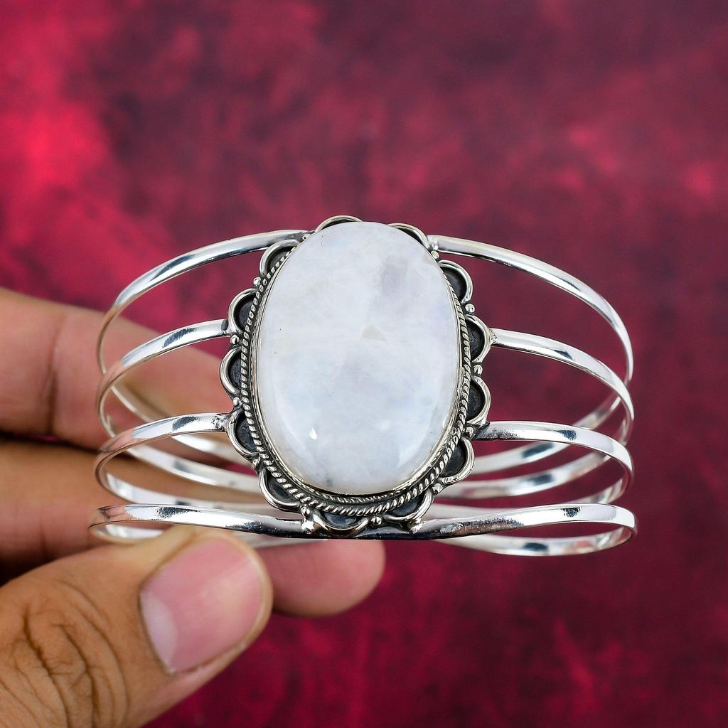 Браслет с радужным лунным камнем, ювелирные изделия из драгоценных камней, браслет из чистого серебра 925 пробы, красивый ювелирный браслет ручной работы