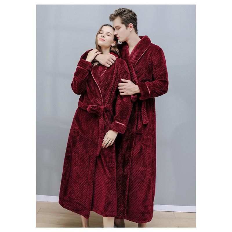 Thickened Extended Bathrobe Coral Velvet Pajamas Nightgown Night-robe for Couple Men Women Homewear