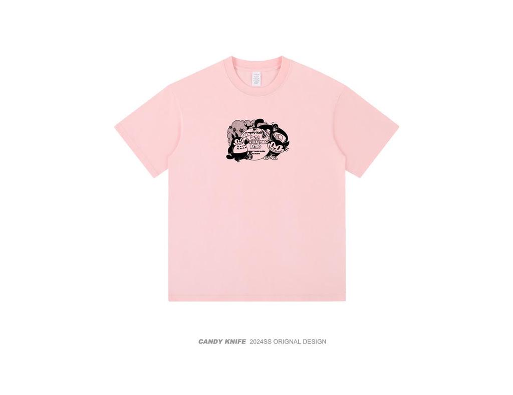 Trendy Cartoon Print Bestie T-Shirt - Pure Cotton Short Sleeve