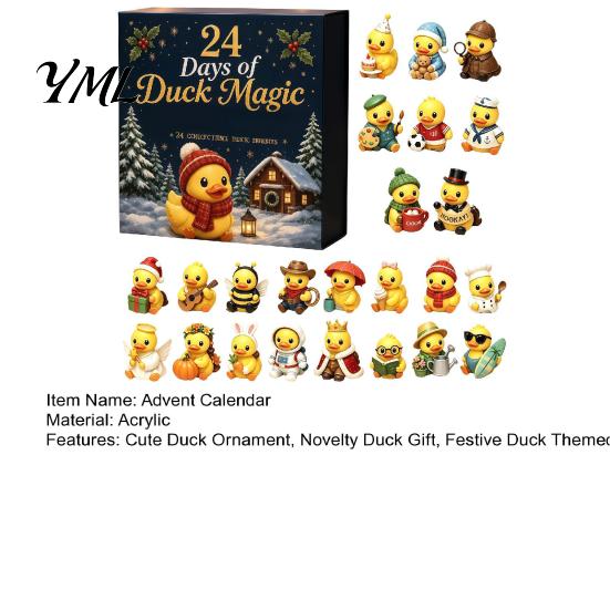 Duck Ornaments for Christmas Tree Advent Calendar, 24-Day Countdown Box with Cute Acrylic Pendant Collection Toy, Hanging Decor, Holiday Gift