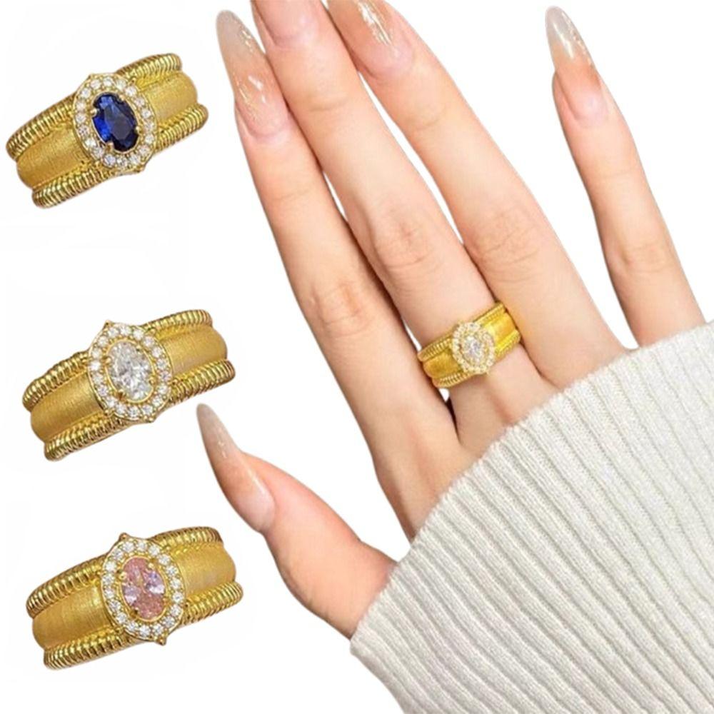 Vintage Crystal Split Ring Unique Adjustable Finger Rings Retro Pearl Opening Rings Female