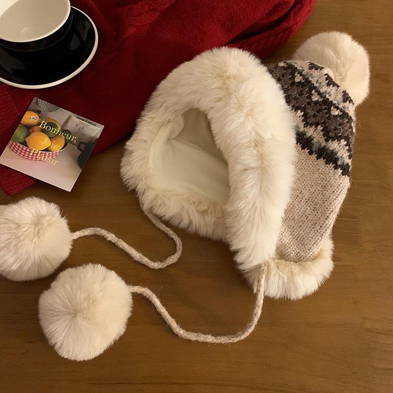 Fair Island Jacquard Knitted Lei Feng Hat Women's Winter Warm Thickened Fleece Ear Protector Outdoor Northeast Ski Hat
