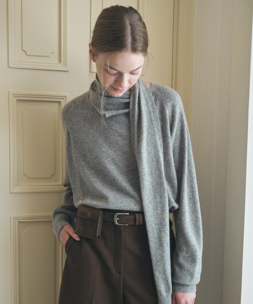 NONLOCAL Scarf Draping Knit Top - Gray