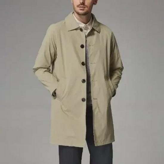 Мужская повседневная однотонная ветровка средней длины с тонкими лацканами на весну и осень
