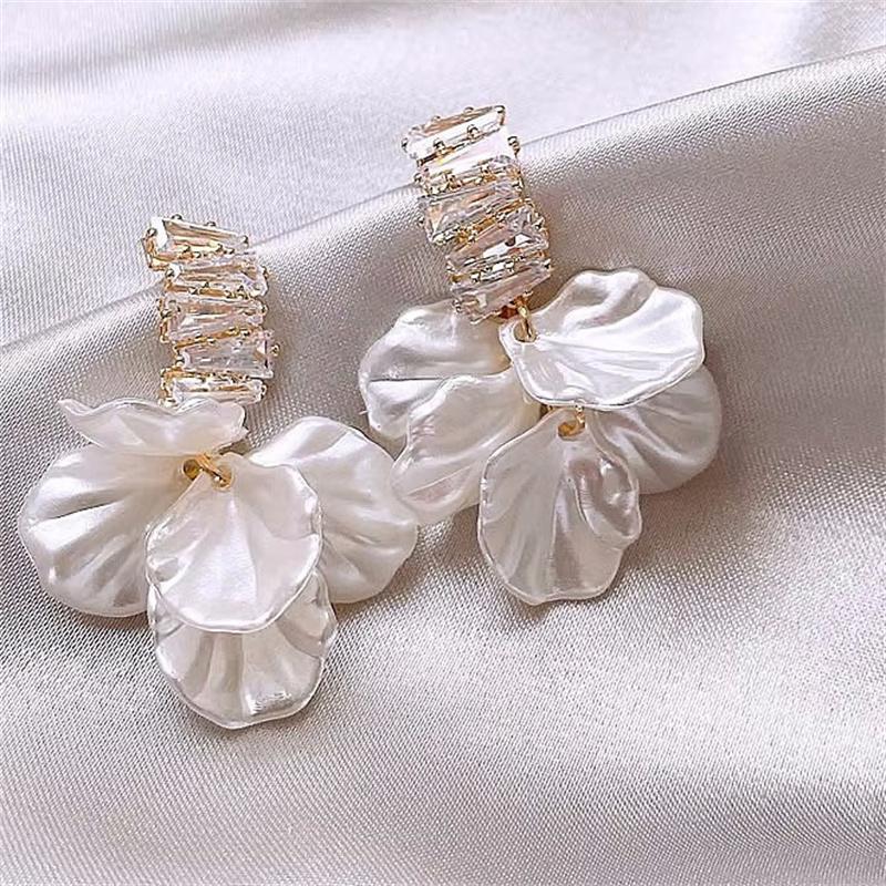 Imitation Shell Dangle Earrings White Zirconia Flower Bridal Earring Party Accessories For Women