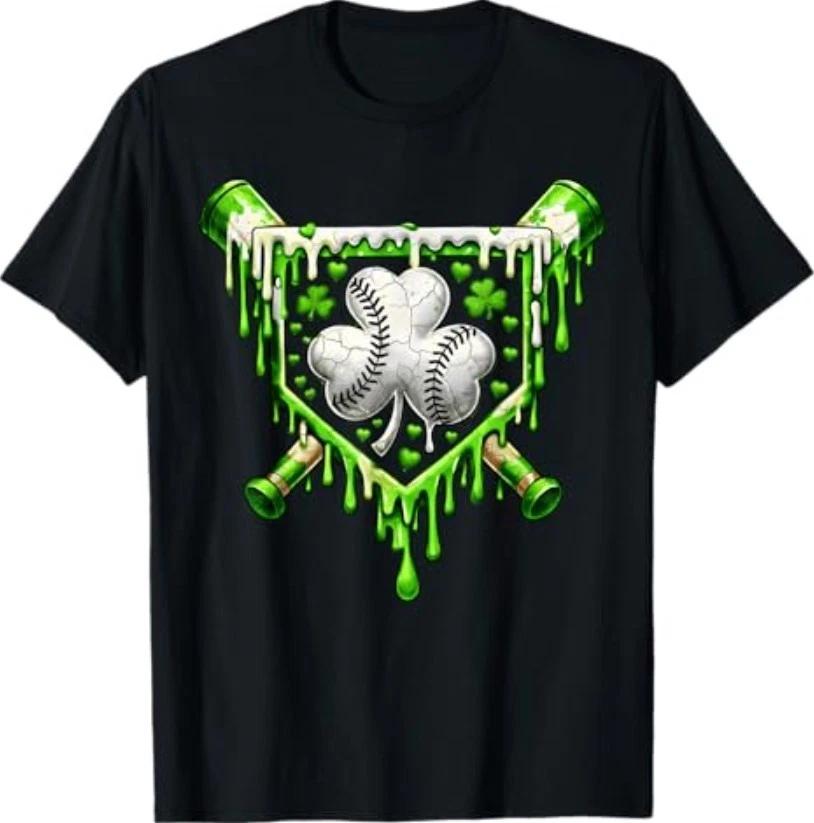 St Patricks Day Baseball Ice Cream Drip 100% Cotton T-shirt Mens Tees Top