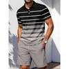 2026 Men's Fashion Set Striped 3D-Printed Button-Down Polo Shirt and Shorts Two-Piece Set New Luxury Casual Men's Sportswear Set