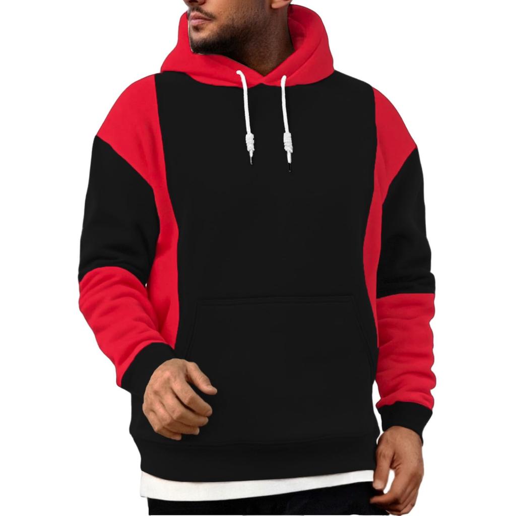 Мужская повседневная толстовка с капюшоном, длинным рукавом, в стиле пэчворк, с цветными блоками