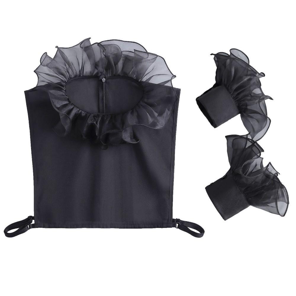 Полиэстер Отделка Ложный Воротник Дизайн с Оборками Дышащий Съемный Воротник Кружевная Отделка Соответствующие Манжеты На Рукава Рубашки с Короткой Длиной