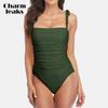 CHARMLEAKS Женский цельный купальник с квадратным вырезом, монокини, купальник с оборками на животе, купальник