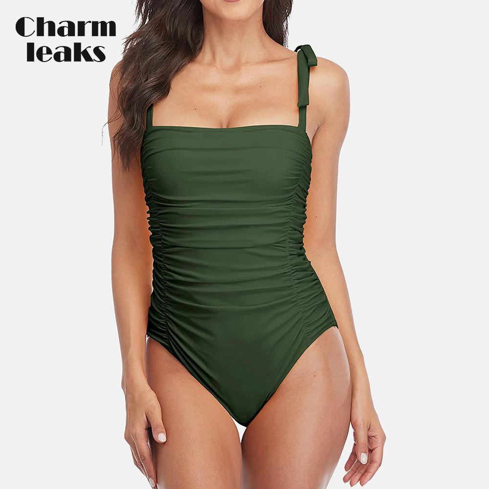 CHARMLEAKS Женский цельный купальник с квадратным вырезом, монокини, купальник с оборками на животе, купальник
