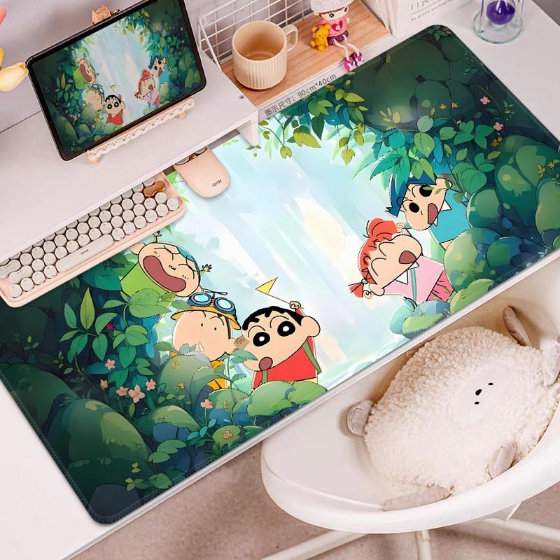 New Cute Crayon Shinchan Nonslip Leather Mouse Pad Oversized Computer Desk Pad Cute Office Keyboard Pad Girls Writing Desk Pad